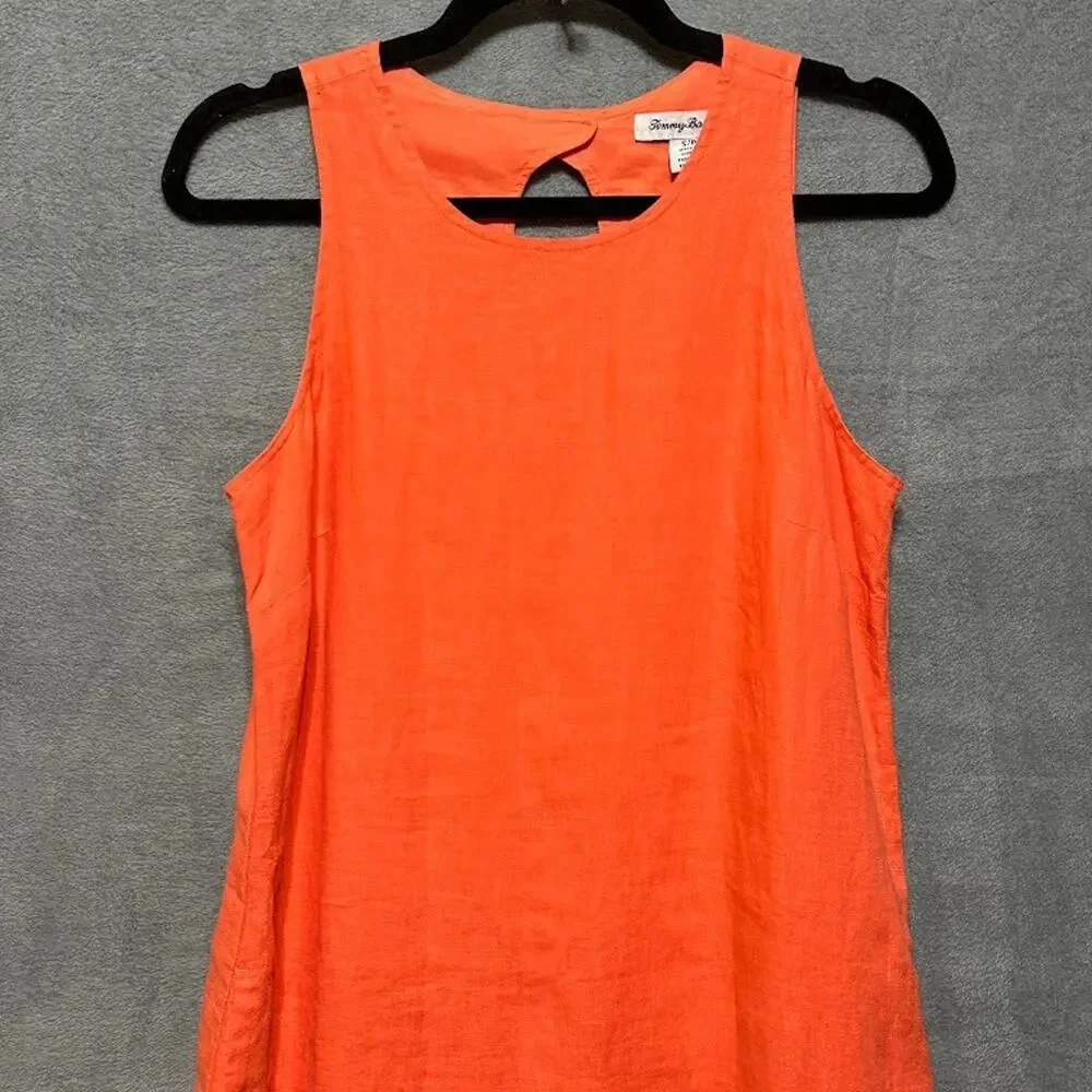 Tommy Bahama Dress Womens Orange Pink Linen Raw Hem Sleeveless Tropical Beach - Picture 2 of 13